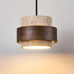 מנורת תלייה מעץ אגוז ואבן